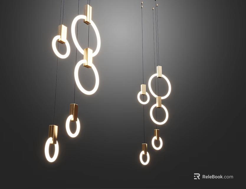 Modern Luxury Minimalist Pendant Lights With Circular Golden Ring Design And Illuminated Glow 3d model 