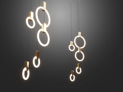 Modern Luxury Minimalist Pendant Lights With Circular Golden Ring Design And Illuminated Glow 3d model