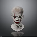 Clown Head Model With White Face Red Tear Streaks Red Lips And Yellow Eyes