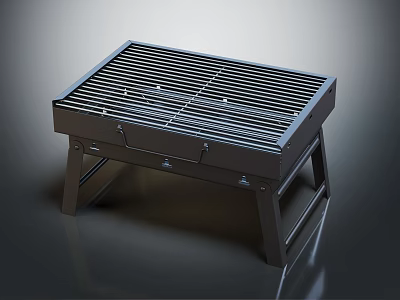 Portable Black Grill With Sturdy Metal Frame Grill Grate And Four Legs For Outdoor Cooking 3d model