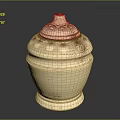 Light Colored Ceramic Jar With Lid And Intricate Carved Patterns 3d model