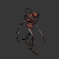 Red Metallic Robot Character With Glowing Body Parts Standing On Blue Backdrop