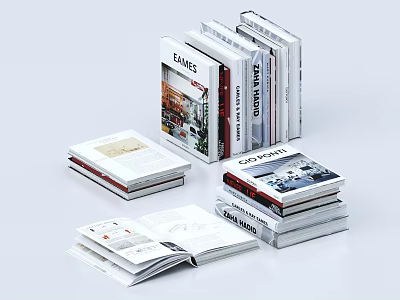 Various Stacked Books and Open Magazines with Colorful Covers and Design Pages 3d model