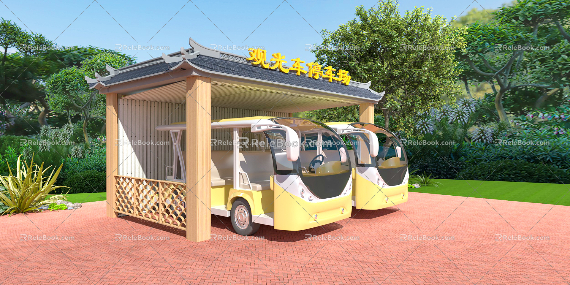 New Chinese Style Car Shed Huizhou Style Door Head Exterior View 3d model