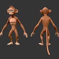 Detailed 3D Monkey Character Model With Front And Back View Renderings