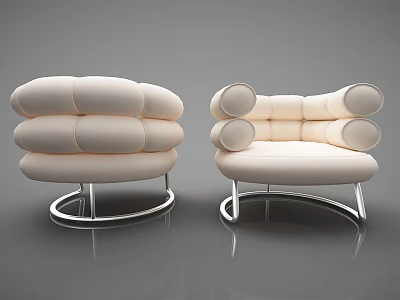 Modern Beige Single Sofa With Rounded Backrest Circular Armrests And Metal Legs 3d model