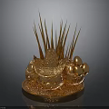 Golden Sculpture Featuring Straw Hat Top Decorative Spikes And Golden Spheres On Base
