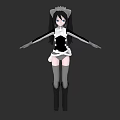 Woman In Black And White Maid Outfit With Long Black Hair And Blue Eyes