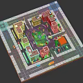Colorful Residential Buildings Layout With Central Green Square Roads And Vehicles