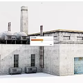 Industrial Factory Building With Concrete Walls Tall Chimney Metal Windows And Rusted Doors
