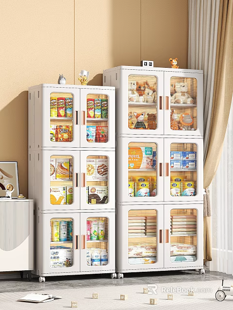 White Modern Kitchen Storage Cabinet with Glass Doors and Multi Layer for Organized Food Storage 3d model 