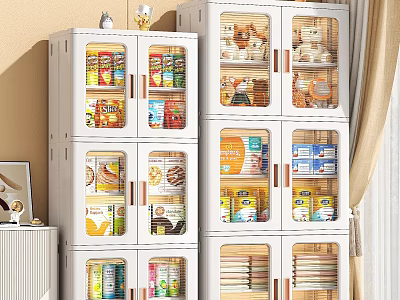White Modern Kitchen Storage Cabinet with Glass Doors and Multi Layer for Organized Food Storage 3d model