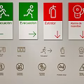 Safety Hanging Signs With Evacuation Fire Extinguisher Alarm And Safety Icons