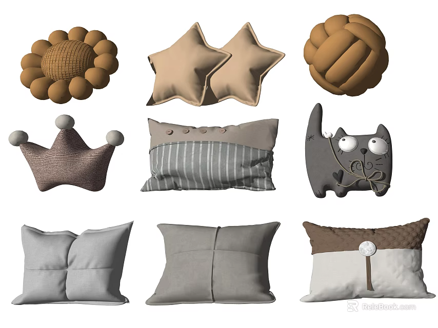 Decorative Pillows with Various Shapes Cute Patterns and Diverse Designs for Home Decoration 3d model 