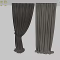 Elegant Black Curtains With Flowing Drapery On Marble Floor In Home Interior