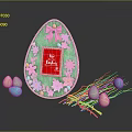 Decorative Easter Egg Frame With Flowers Colorful Eggs Hay And Happy Easter Card 3d model