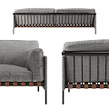 Gray Upholstered Sofa With Modern Design And Wooden Slat Base Structure 3d model