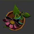Pink Flowering Plant with Green Leaves and Pink Petals in Brown Decorative Pot