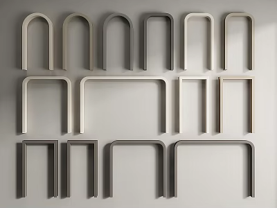 Various Stylish Door Arches In Light And Dark Gray Displayed On White Wall 3d model