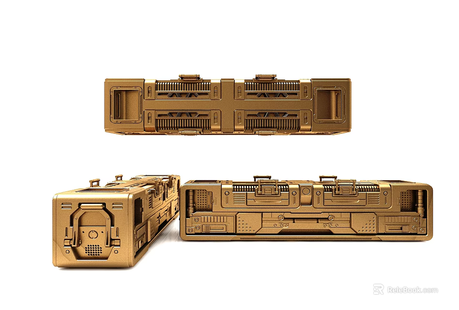 Multiple Golden Mechanical Cases With Structural Details And Industrial Design Elements 3d model