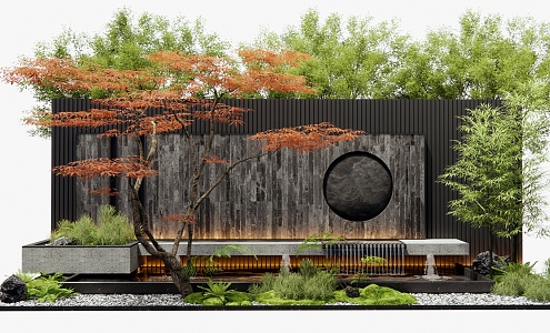 New Chinese-style Waterscape Wall Waterscape Water Landscape Wall Courtyard Landscape Wall Red Maple Plant Landscape 3d model