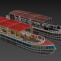 Old Colorful Yacht With Red Roof Blue Bottom Windows And Ride Line Sign