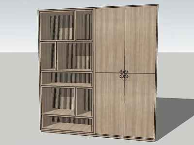 Modern Wooden Wardrobe With Open Compartments And Decorative Knot Design 3d model
