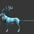 Blue Deer With Blue Antlers Yellow Decorations Neck Ring Feather Like Tail And Yellow Scroll