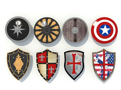 Playground Equipment With Various Decorative Shield Designs For Kids Play Areas 3d model