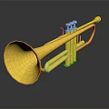 Golden Brass Trumpet Instrument with Shiny Surface and Reflection on Dark Background
