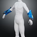 Futuristic Blue Arm Guards Worn By White Human Mannequin For Tech Gear