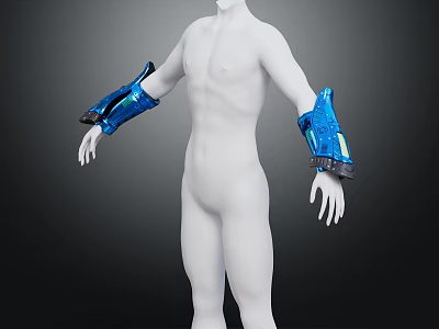 Futuristic Blue Arm Guards Worn By White Human Mannequin For Tech Gear 3d model