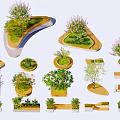 Outdoor Chair with Curved Wooden Platform and Lush Green Plants in Garden