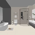 Modern Bathroom Interior With Free Standing Bathtub Glass Shower Vanity And Large Mirror
