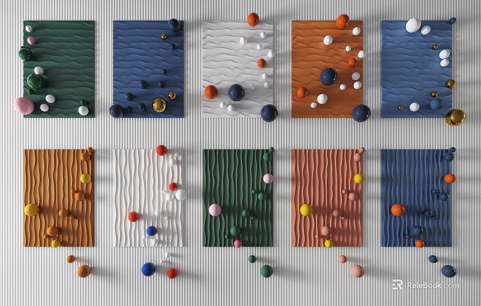 Colorful Textured Wall Decor With Wavy Patterns And Multicolored Spherical Accents 3d model