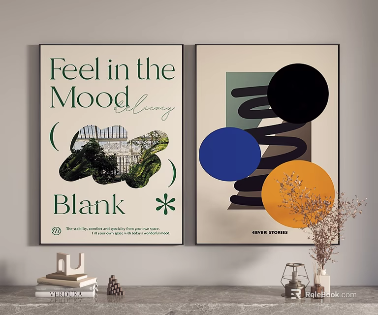 Art Deco Wall Posters With Geometric Patterns Botanical Design And Interior Decor 3d model