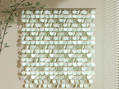 Light Colored Circular Wall Decor Near Plant And Window Blinds 3d model