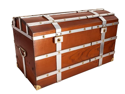 Vintage Wooden Storage Chest With Metal Straps Lock And Decorative Brass Corner Fittings 3d model