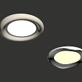 White Round Illuminated Ceiling Lights Installed On Light Gray Ceiling 3d model