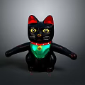 Black Cat Figurine With Red Ears Yellow Eyes And Red Collar Green Pendant Decoration