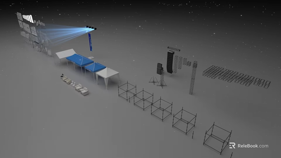 Commercial Equipment For Trade Shows With Exhibition Booths Metal Frames And Lighting 3d model 