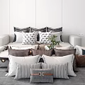 Modern Decorative Throw Pillows With Striped Geometric Patterns For Sofa In Gray White 3d model
