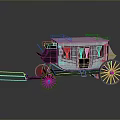 Vintage Horse Carriage With Black White Body Red Curtains And Wooden Wheels With Orange Spokes