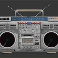 Vintage Silver Boombox Stereo System With Dual Speakers Antenna And Retro Handle
