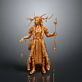 Golden Woman Statue With Antlers Intricate Ornate Clothing Scepter And Scales