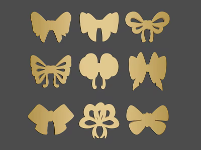 Gold Bow Wall Decorations With Various Designs For Home Decoration Use 3d model