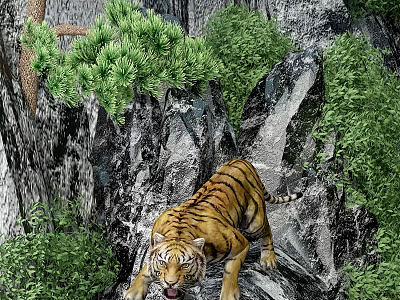 Wild Reptile Lizard Crawling On Rocky Surface With Green Trees 3d model