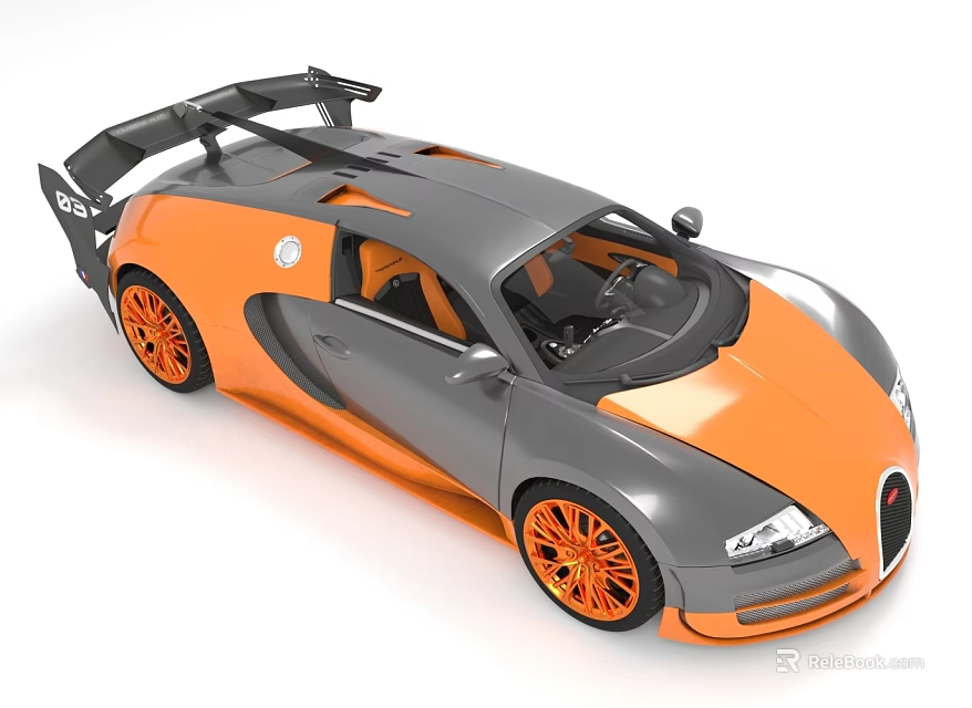 Bugatti Veyron Sports Car With Orange Gray Accents 3d model 