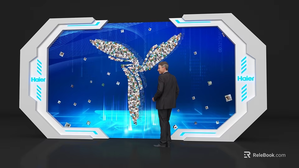 Haier User Check In System On Large Display With Abstract Y Pattern And Data Icons 3d model 