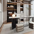 Modern Study Room Interior Design With Desk Chair Bookshelf Pendant Lights And Wall Art